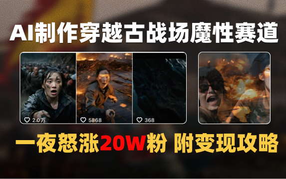 AI制作穿越古战场视频一夜涨粉20W保姆级教学（附AI变现指南）-春生副业网 