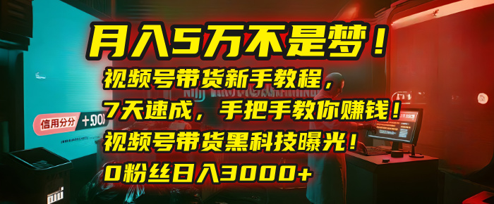 月入5万不是梦！视频号带货新手教程，7天速成，手把手教你赚钱！视频号带货黑科技曝光！0粉丝日入3000+-春生副业网 