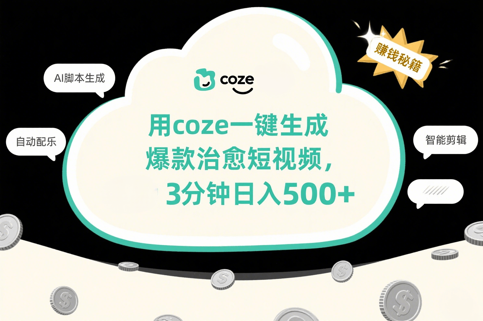 用coze一键生成爆款治愈短视频，3分钟日入500+-春生副业网 